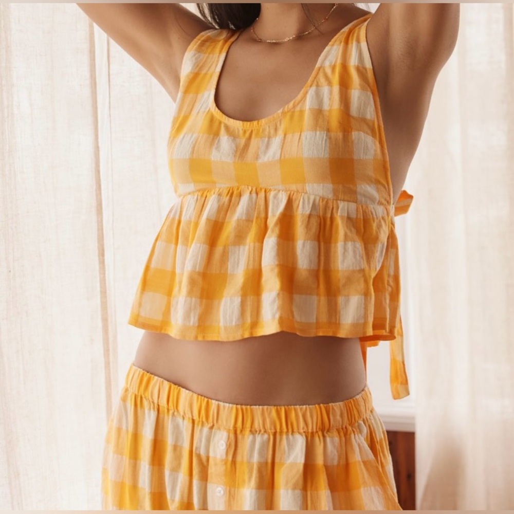 🟤NWT ANTHROPOLOGIE Apron Swing Tank in Marigold Gingham